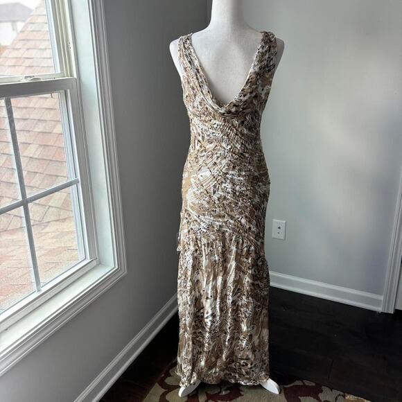 VTG 90s Y2K Nina Austin Dress Silk Midi Animal Print Beaded Ruffle Feminine - Picture 5 of 6